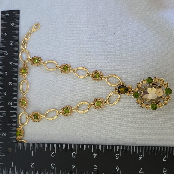Gold with Green Crystal Stones Glam Ankle Bracelet - Picture 10 of 11